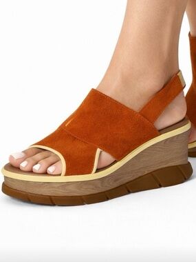 SOREL Joanie III  Burnt Orange Suede Wedge Slingback Sandals Size 9.5